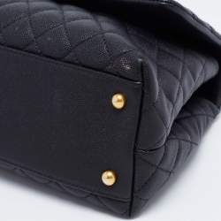 Pre Owned Chanel Black Quilted Caviar Leather Medium Coco Flap Top Handle Bag