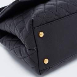 Pre Owned Chanel Black Quilted Caviar Leather Medium Coco Flap Top Handle Bag