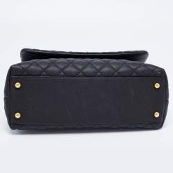 Pre Owned Chanel Black Quilted Caviar Leather Medium Coco Flap Top Handle Bag