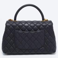 Pre Owned Chanel Black Quilted Caviar Leather Medium Coco Flap Top Handle Bag