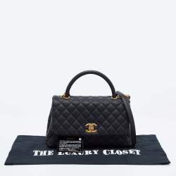 Pre Owned Chanel Black Quilted Caviar Leather Medium Coco Flap Top Handle Bag