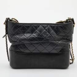 Pre Owned Chanel Black Quilted Leather Medium Gabrielle Hobo