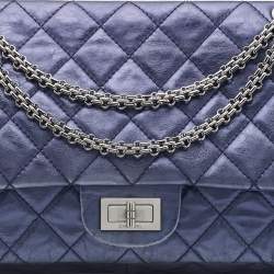 Pre Owned Chanel Blue Quilted Leather Reissue 2.55 Classic 227 Bag