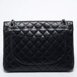Pre Owned Chanel Black Quilted Caviar Leather Maxi Classic Double Flap Bag