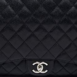 Pre Owned Chanel Black Quilted Caviar Leather Maxi Classic Double Flap Bag
