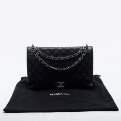Pre Owned Chanel Black Quilted Caviar Leather Maxi Classic Double Flap Bag