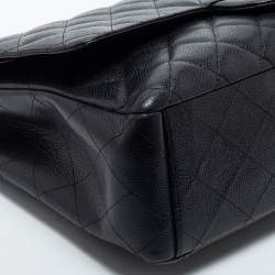 Pre Owned Chanel Black Quilted Caviar Leather Maxi Classic Double Flap Bag