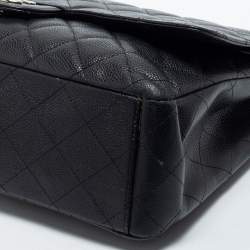 Pre Owned Chanel Black Quilted Caviar Leather Maxi Classic Double Flap Bag