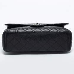 Pre Owned Chanel Black Quilted Caviar Leather Maxi Classic Double Flap Bag