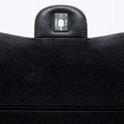 Pre Owned Chanel Black Quilted Caviar Leather Maxi Classic Double Flap Bag