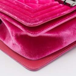 Pre Owned Chanel Pink Quilted Velvet Small Boy Bag