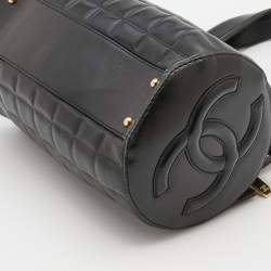 Pre Owned Chanel Black Leather Chocolate Bar Barrel Bag