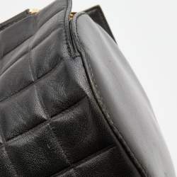 Pre Owned Chanel Black Leather Chocolate Bar Barrel Bag