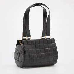 Pre Owned Chanel Black Leather Chocolate Bar Barrel Bag