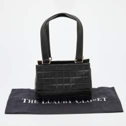 Pre Owned Chanel Black Leather Chocolate Bar Barrel Bag
