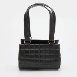Pre Owned Chanel Black Leather Chocolate Bar Barrel Bag
