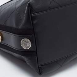 Pre Owned Chanel  Black Quilt Stitched Leather Button Up Hobo