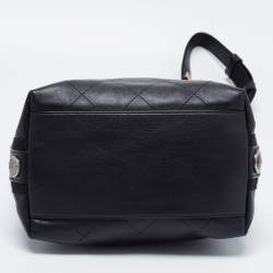 Pre Owned Chanel  Black Quilt Stitched Leather Button Up Hobo