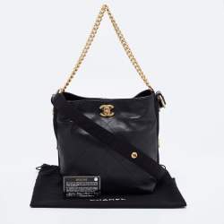 Pre Owned Chanel  Black Quilt Stitched Leather Button Up Hobo