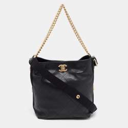 Chanel Black Quilted Patent Leather Drawstring Bag