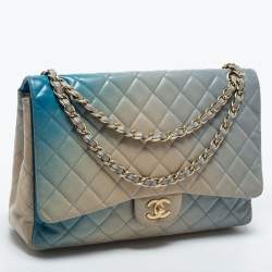 Pre Owned Chanel Ombre Blue Quilted Leather Maxi Classic Single Flap Shoulder Bag