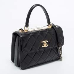 Pre Owned Chanel Black Quilted Lambskin Leather Small Trendy CC Flap Top Handle Bag