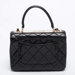 Pre Owned Chanel Black Quilted Lambskin Leather Small Trendy CC Flap Top Handle Bag