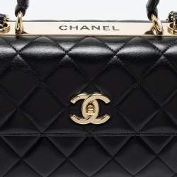 Pre Owned Chanel Black Quilted Lambskin Leather Small Trendy CC Flap Top Handle Bag