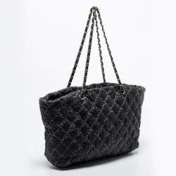 Pre Owned Chanel Black Tweed Stitch Quilted Bubble Nylon Limited Edition Tote