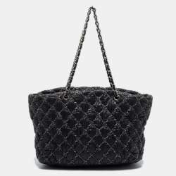 Pre Owned Chanel Black Tweed Stitch Quilted Bubble Nylon Limited Edition Tote