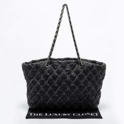 Pre Owned Chanel Black Tweed Stitch Quilted Bubble Nylon Limited Edition Tote