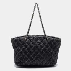 Pre Owned Chanel Black Tweed Stitch Quilted Bubble Nylon Limited Edition Tote