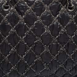 Pre Owned Chanel Black Tweed Stitch Quilted Bubble Nylon Limited Edition Tote