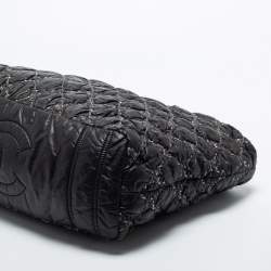 Pre Owned Chanel Black Tweed Stitch Quilted Bubble Nylon Limited Edition Tote