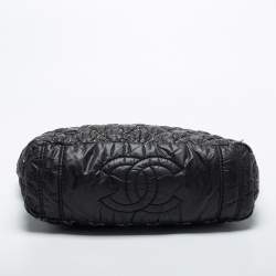 Pre Owned Chanel Black Tweed Stitch Quilted Bubble Nylon Limited Edition Tote