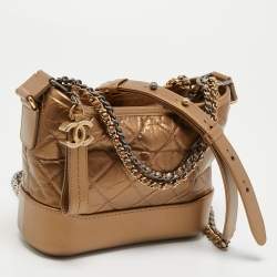 Pre Owned Chanel Metallic Brown Quilted Leather Small Gabrielle Hobo