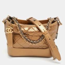 Pre Owned Chanel Metallic Brown Quilted Leather Small Gabrielle Hobo