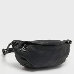 Pre Owned Chanel Black Quilt Stitched Caviar Leather CC Belt Bag