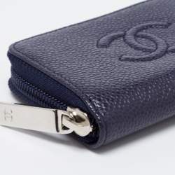 Chanel Dark Blue Caviar Leather CC Timeless Zip Around Wallet