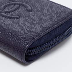 Chanel Dark Blue Caviar Leather CC Timeless Zip Around Wallet