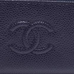 Chanel Dark Blue Caviar Leather CC Timeless Zip Around Wallet