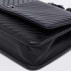 Chanel Black Chevron Leather Wallet on Chain