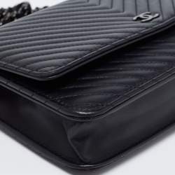 Chanel Black Chevron Leather Wallet on Chain