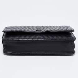 Chanel Black Chevron Leather Wallet on Chain