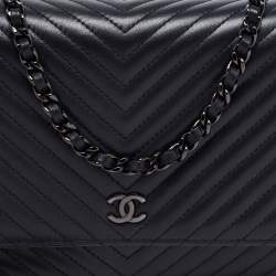 Chanel Black Chevron Leather Wallet on Chain
