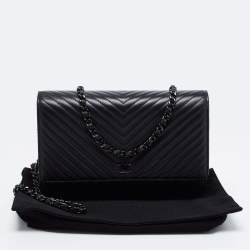Chanel Black Chevron Leather Wallet on Chain