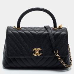 Chanel Black Caviar Leather Medium Coco Top Handle Bag Chanel