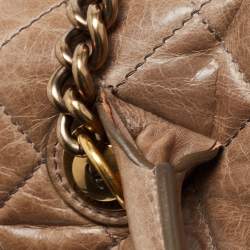Pre Owned Chanel Dark Beige Quilted Leather Medium Castle Rock Flap Bag