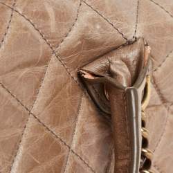 Pre Owned Chanel Dark Beige Quilted Leather Medium Castle Rock Flap Bag