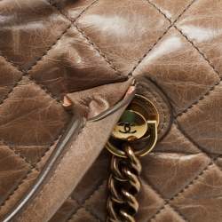 Pre Owned Chanel Dark Beige Quilted Leather Medium Castle Rock Flap Bag